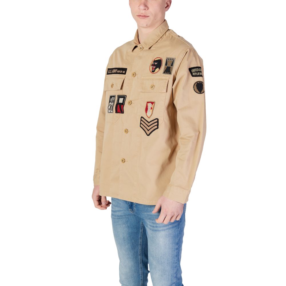 Replay Beigefarbenes Baumwollhemd