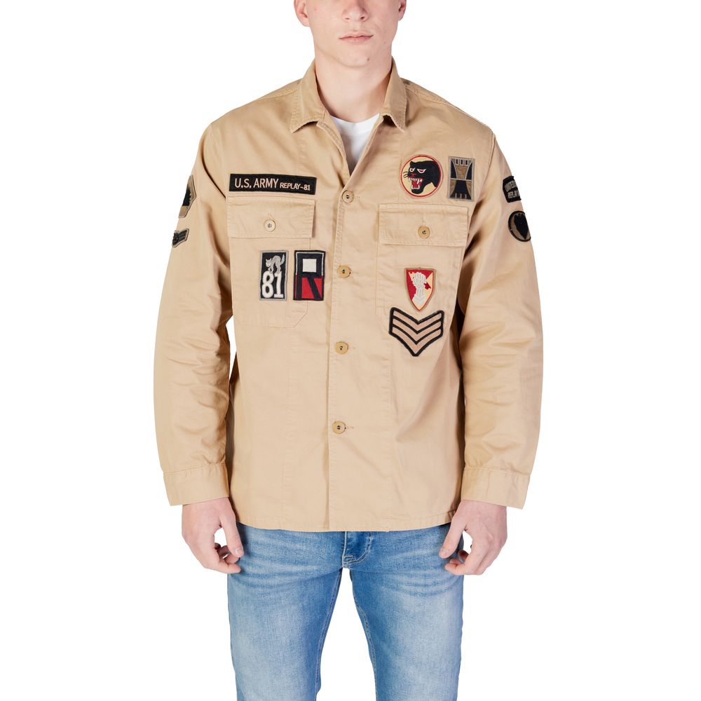 Replay Beigefarbenes Baumwollhemd