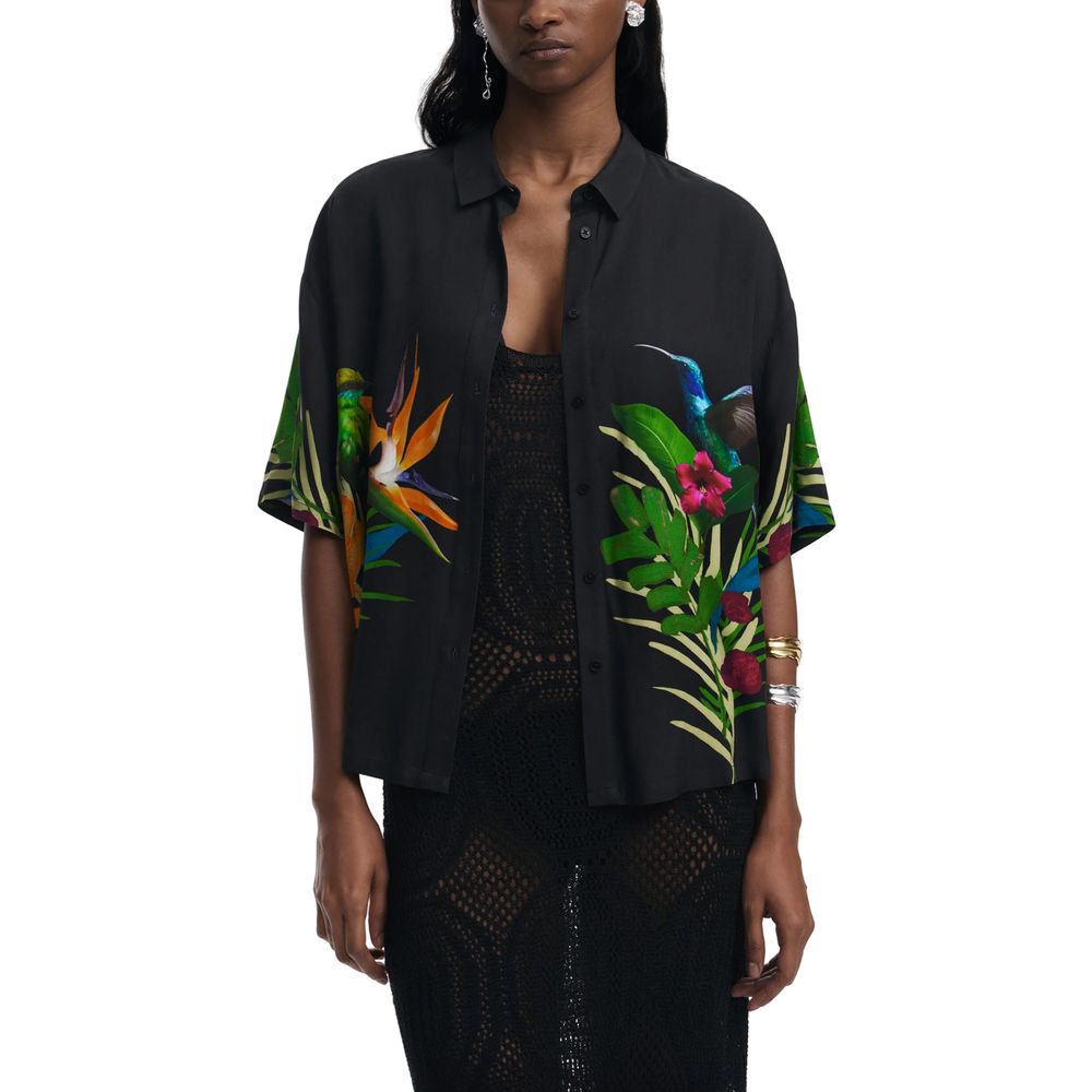 Desigual Schwarzes Viskose-Kurzarmhemd