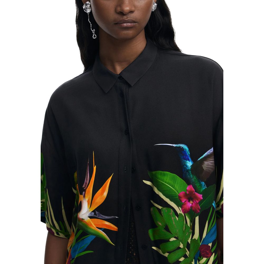 Desigual Schwarzes Viskose-Kurzarmhemd