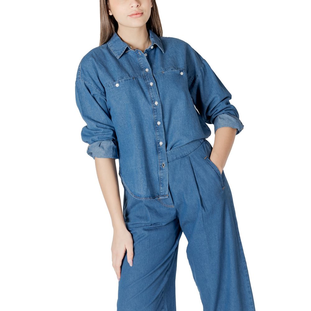 ICHI Blaue Baumwollbluse