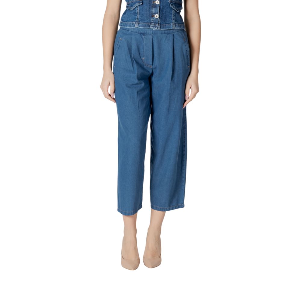 ICHI Blaue Baumwoll-Cropped-Jeans