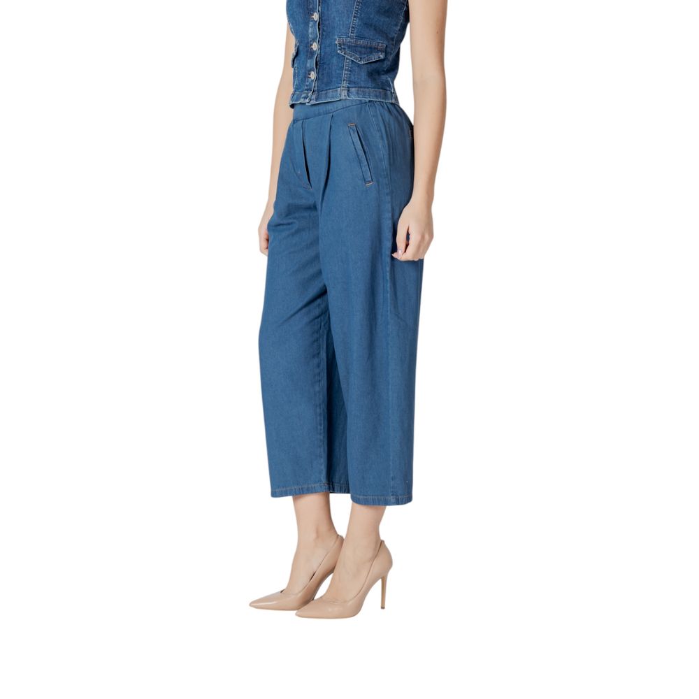 ICHI Blaue Baumwoll-Cropped-Jeans