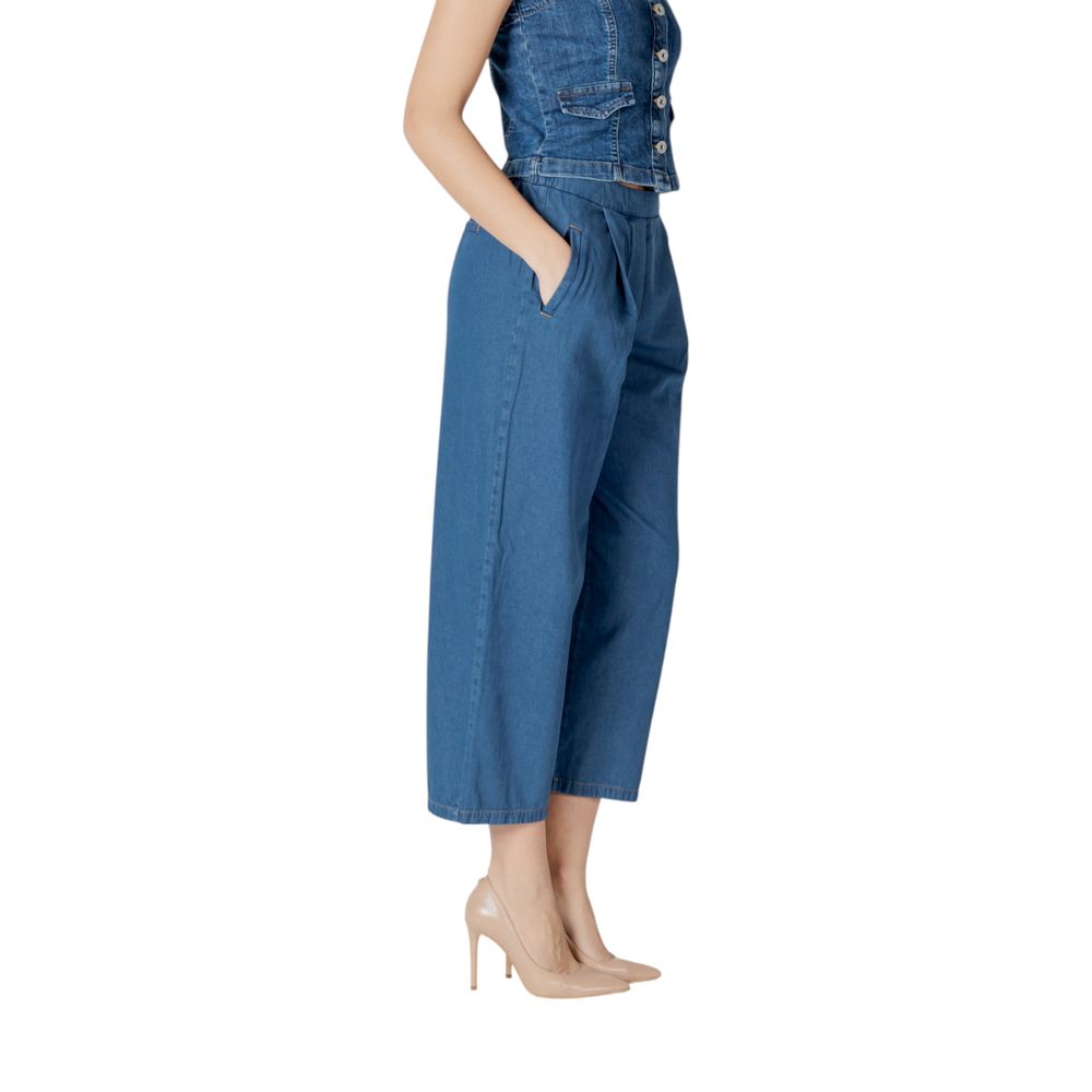 ICHI Blaue Baumwoll-Cropped-Jeans