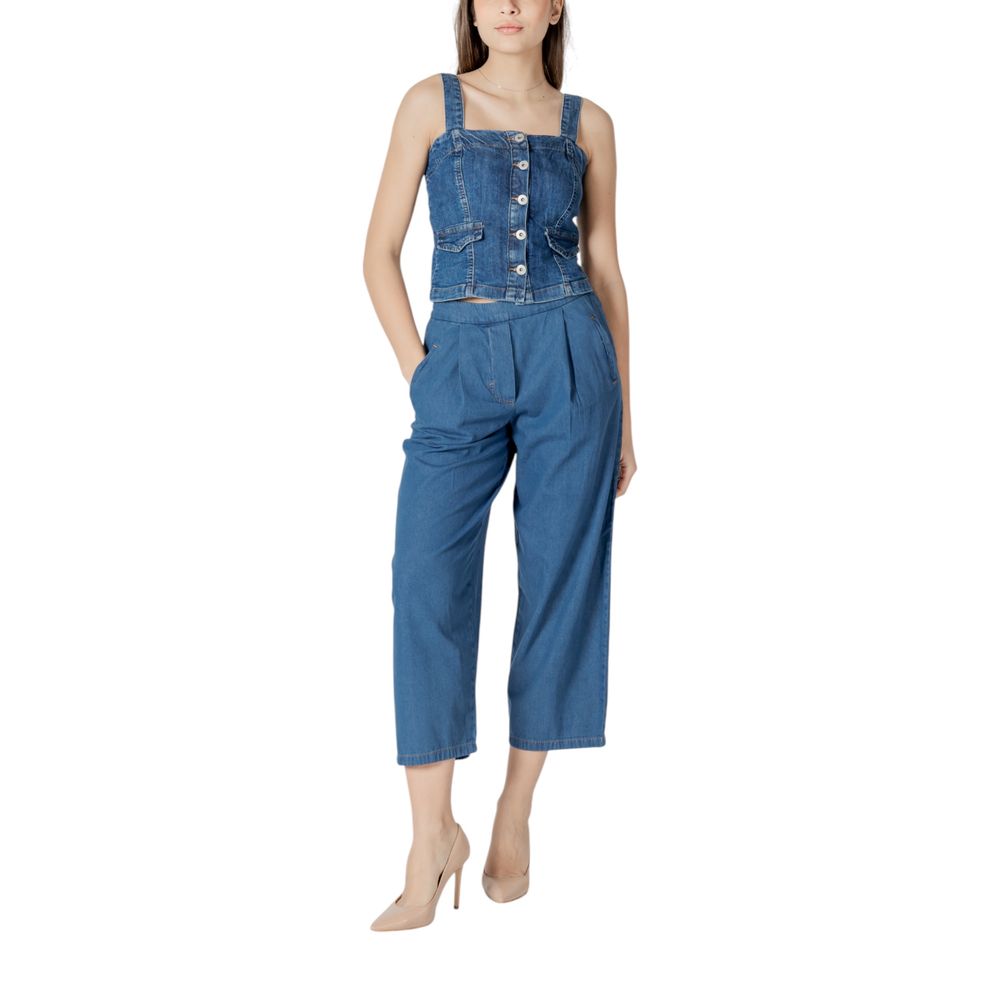 ICHI Blaue Baumwoll-Cropped-Jeans