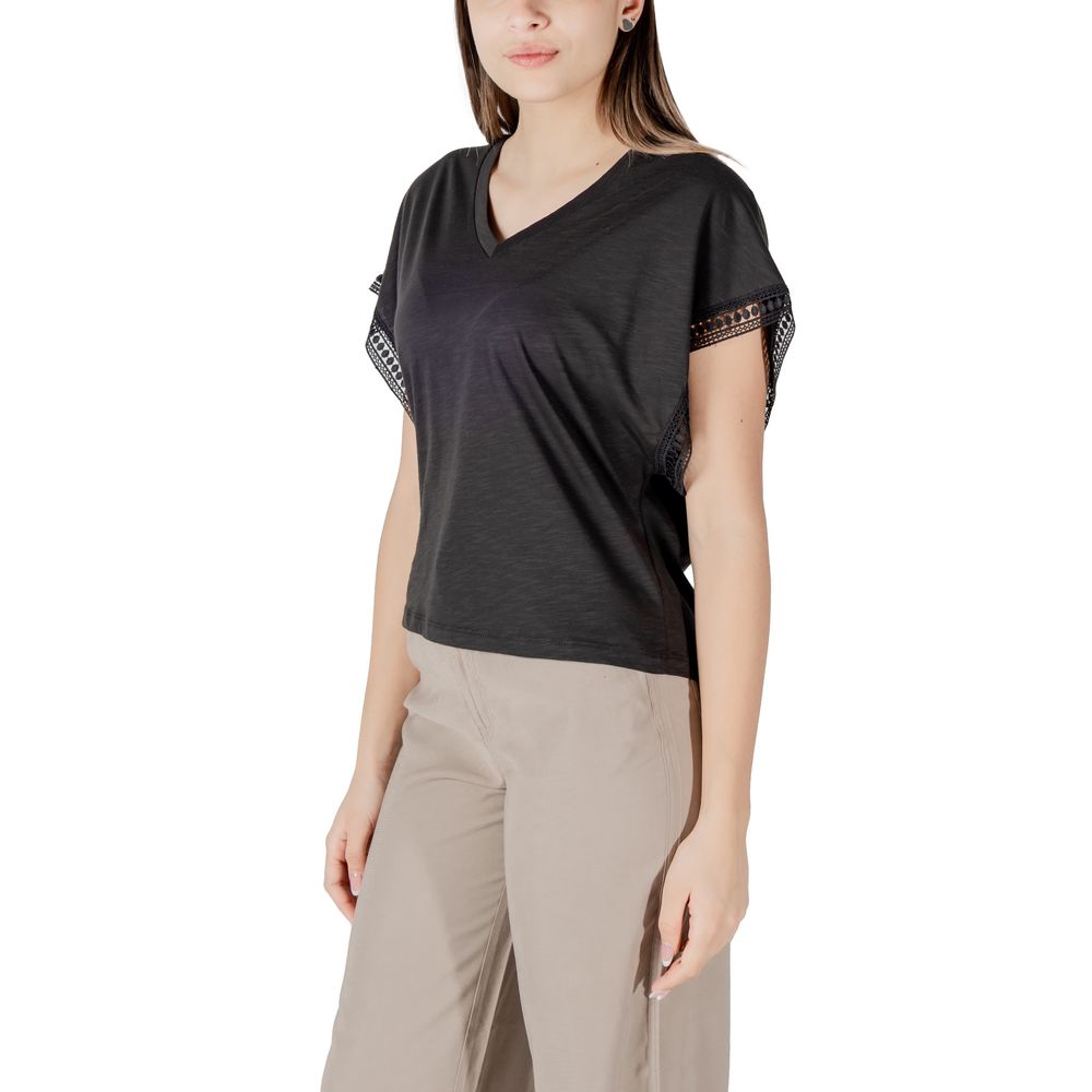 ICHI Schwarzes T-Shirt aus Baumwolle