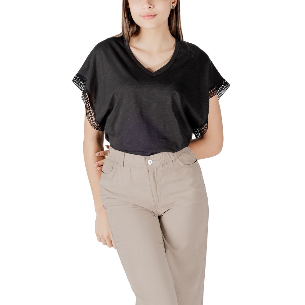 ICHI Schwarzes T-Shirt aus Baumwolle