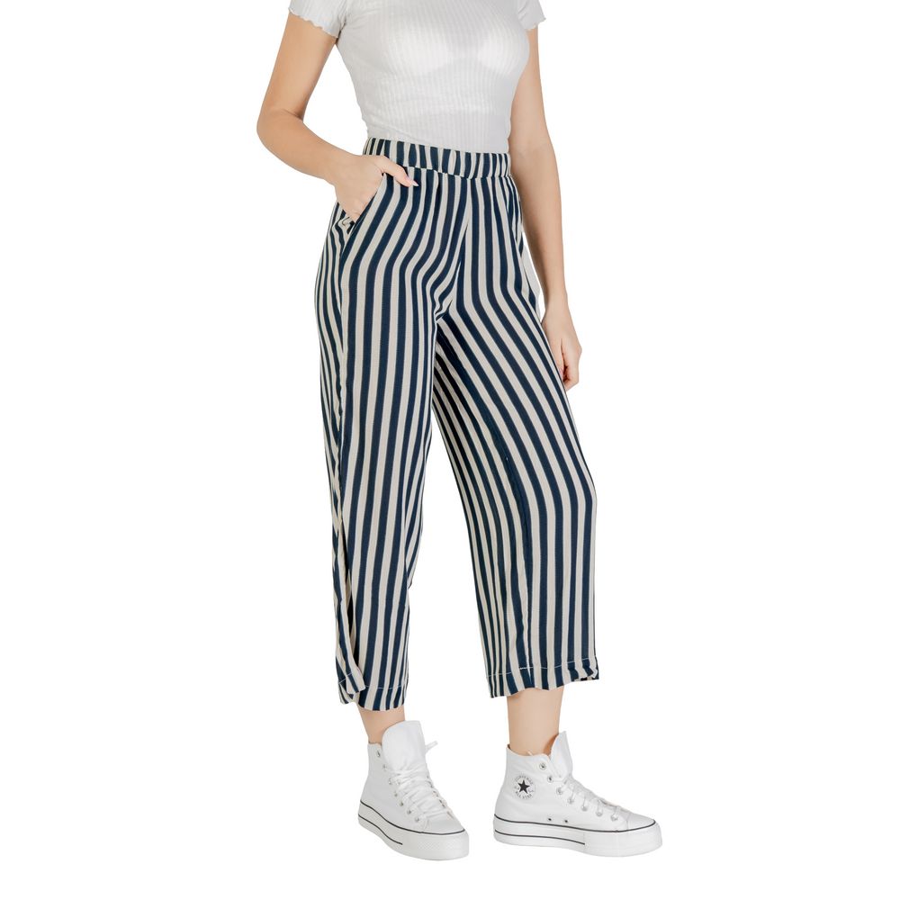ICHI Blaue Viskose-Cropped-Hose