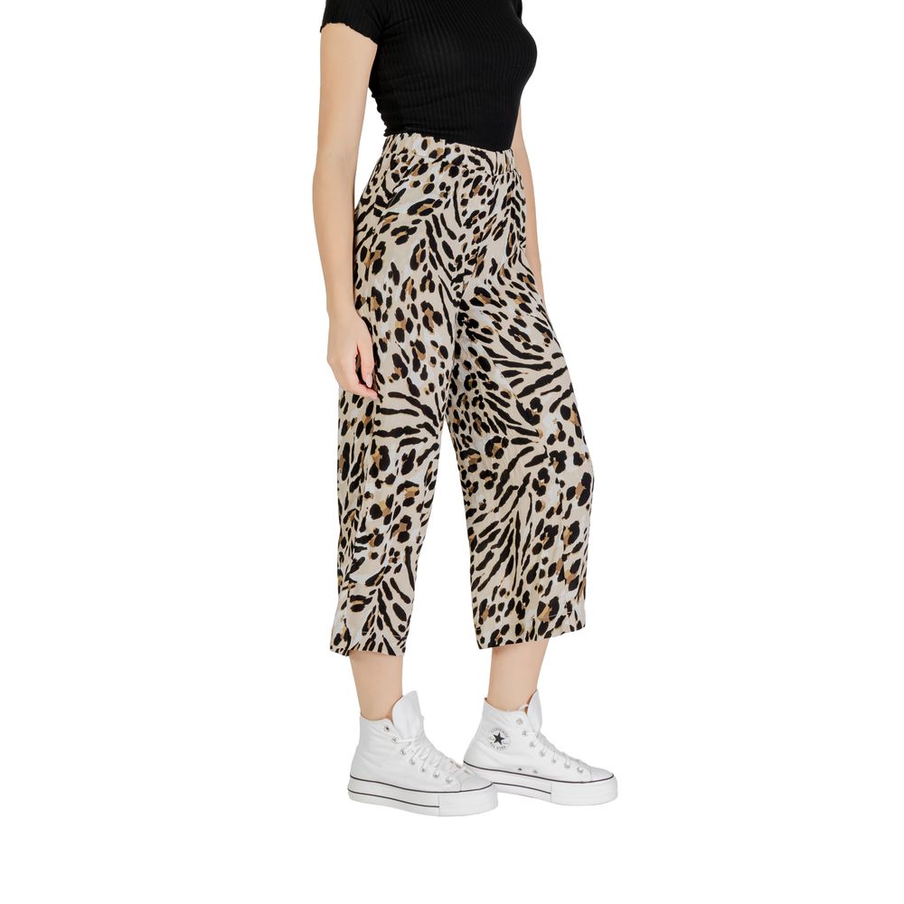 ICHI Beigefarbene Viskose-Cropped-Hose