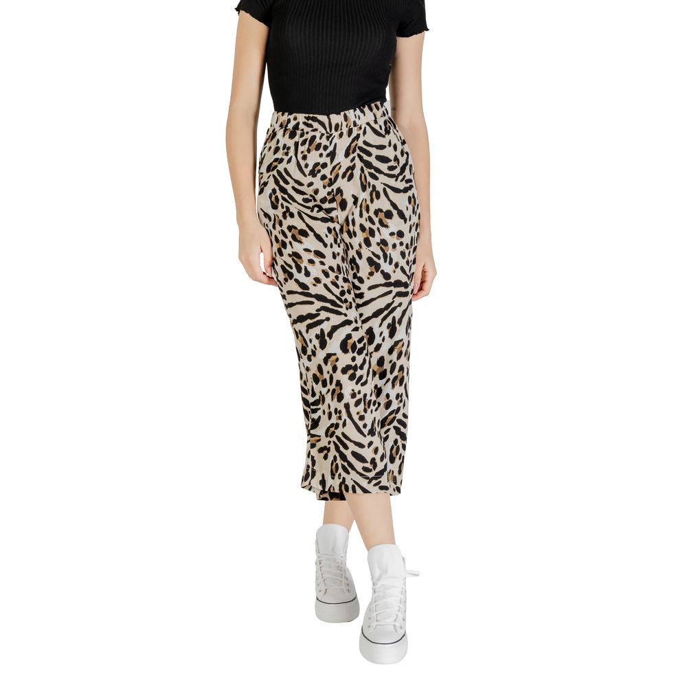 ICHI Beigefarbene Viskose-Cropped-Hose