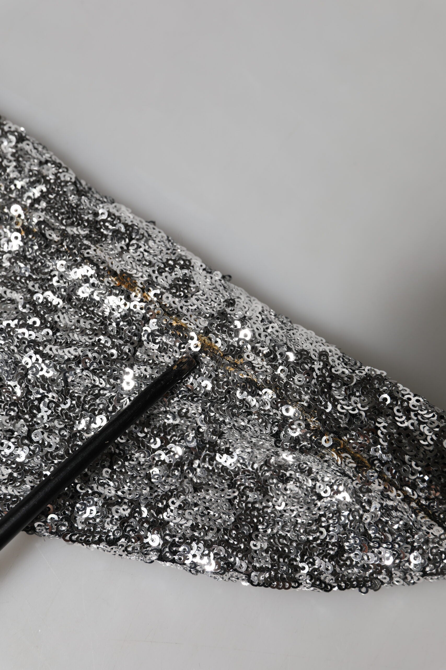 Dolce & Gabbana Silberne Pailletten Glitter High Heel Stiefel Schuhe