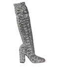 Dolce & Gabbana Silver Sequins Glitter High Heel Boot Shoes