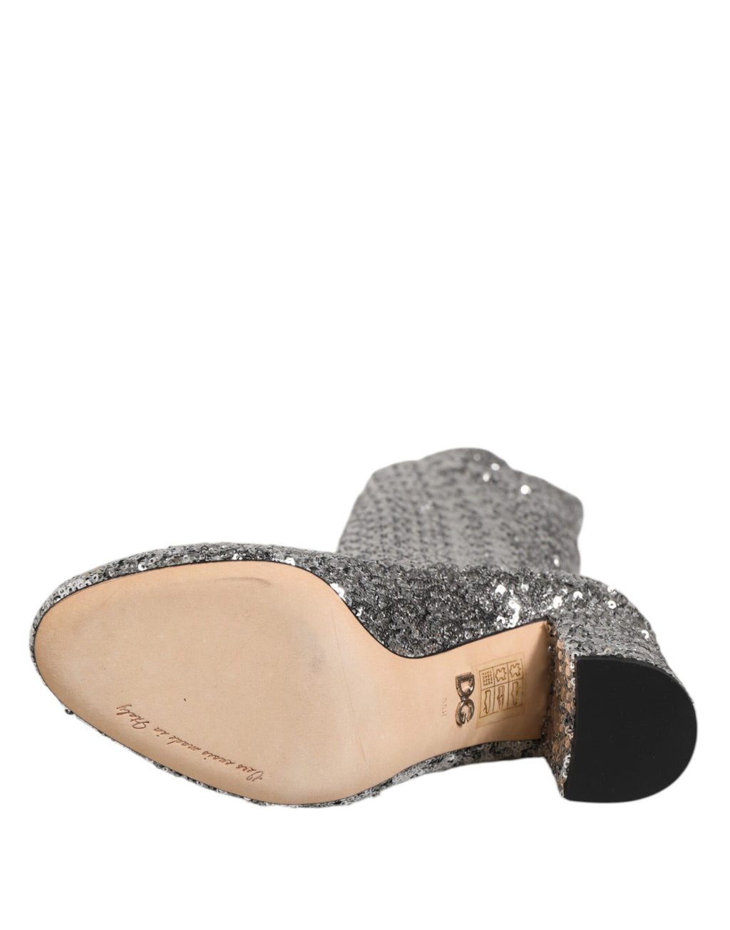 Dolce & Gabbana Silberne Pailletten Glitter High Heel Stiefel Schuhe