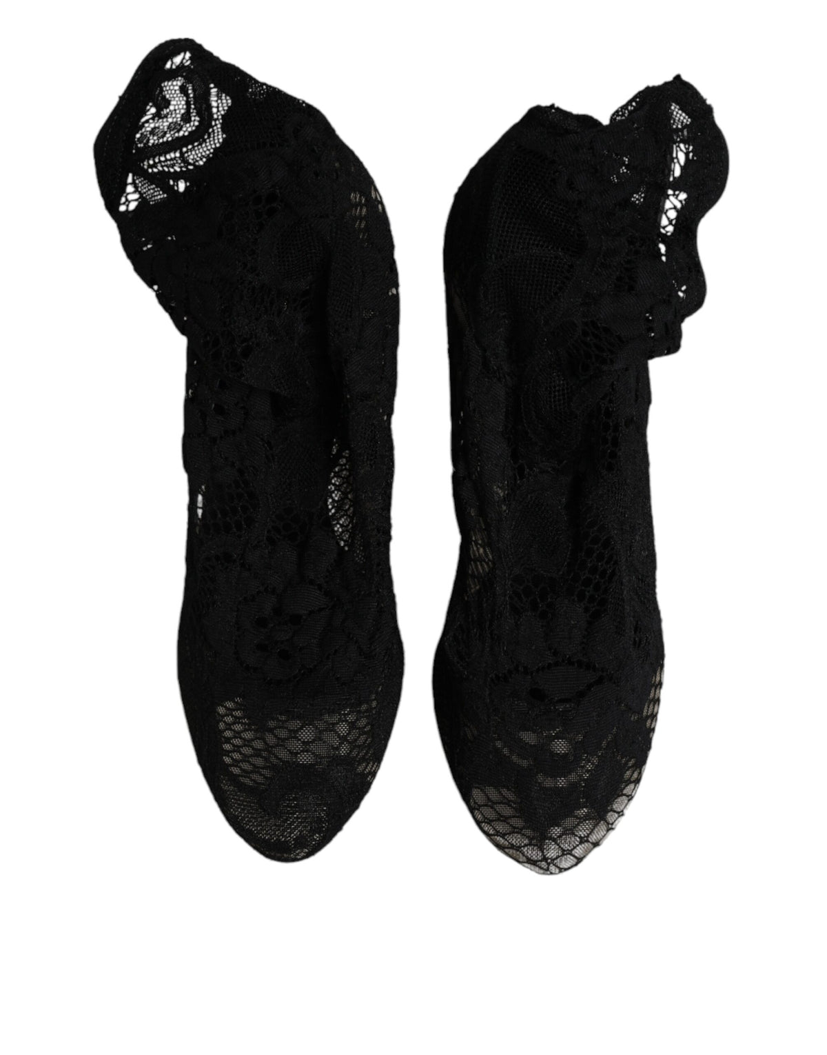 Dolce & Gabbana Zwarte Kanten Stretch Hakken Halflange Laarzen Schoenen