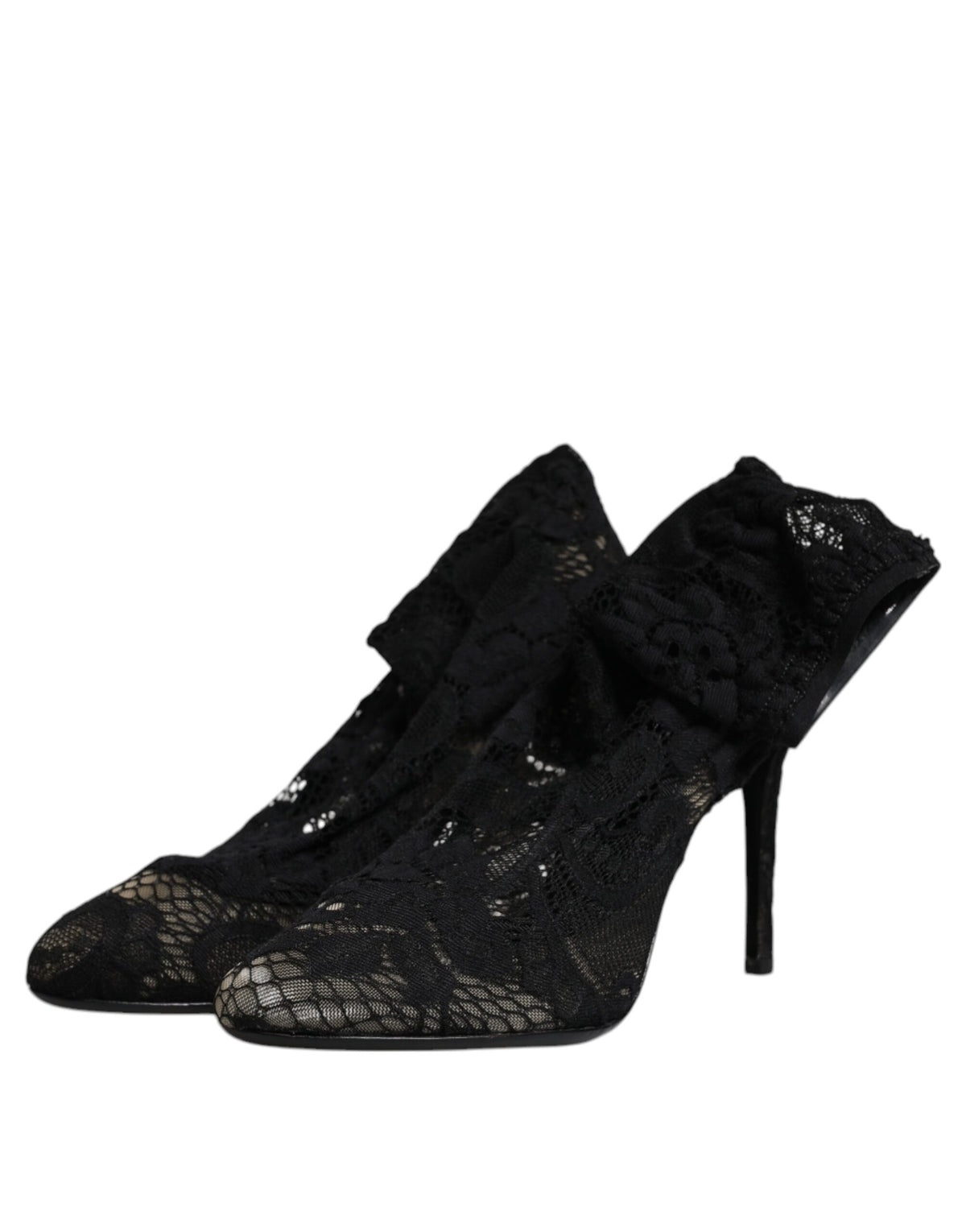 Dolce & Gabbana Zwarte Kanten Stretch Hakken Halflange Laarzen Schoenen