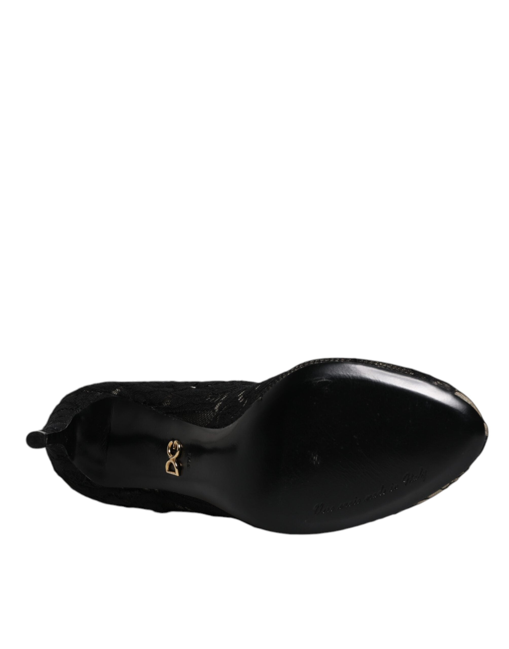 Dolce & Gabbana Schwarze Spitze Stretch Heels Mittlere Wadenstiefel Schuhe