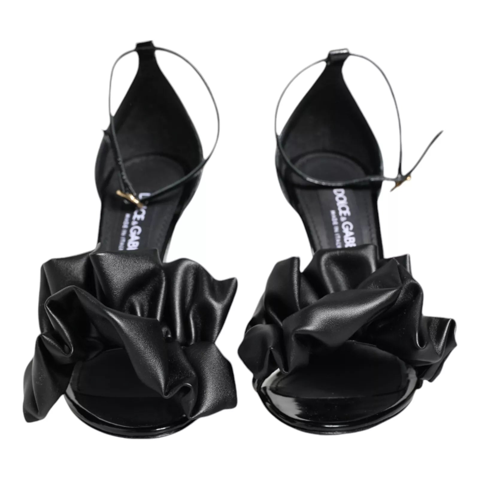 Dolce & Gabbana Schwarze Leder Knöchelriemen Absatz Sandalen Schuhe