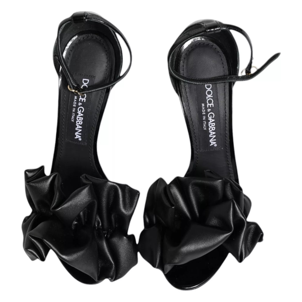 Dolce & Gabbana Schwarze Leder Knöchelriemen Absatz Sandalen Schuhe