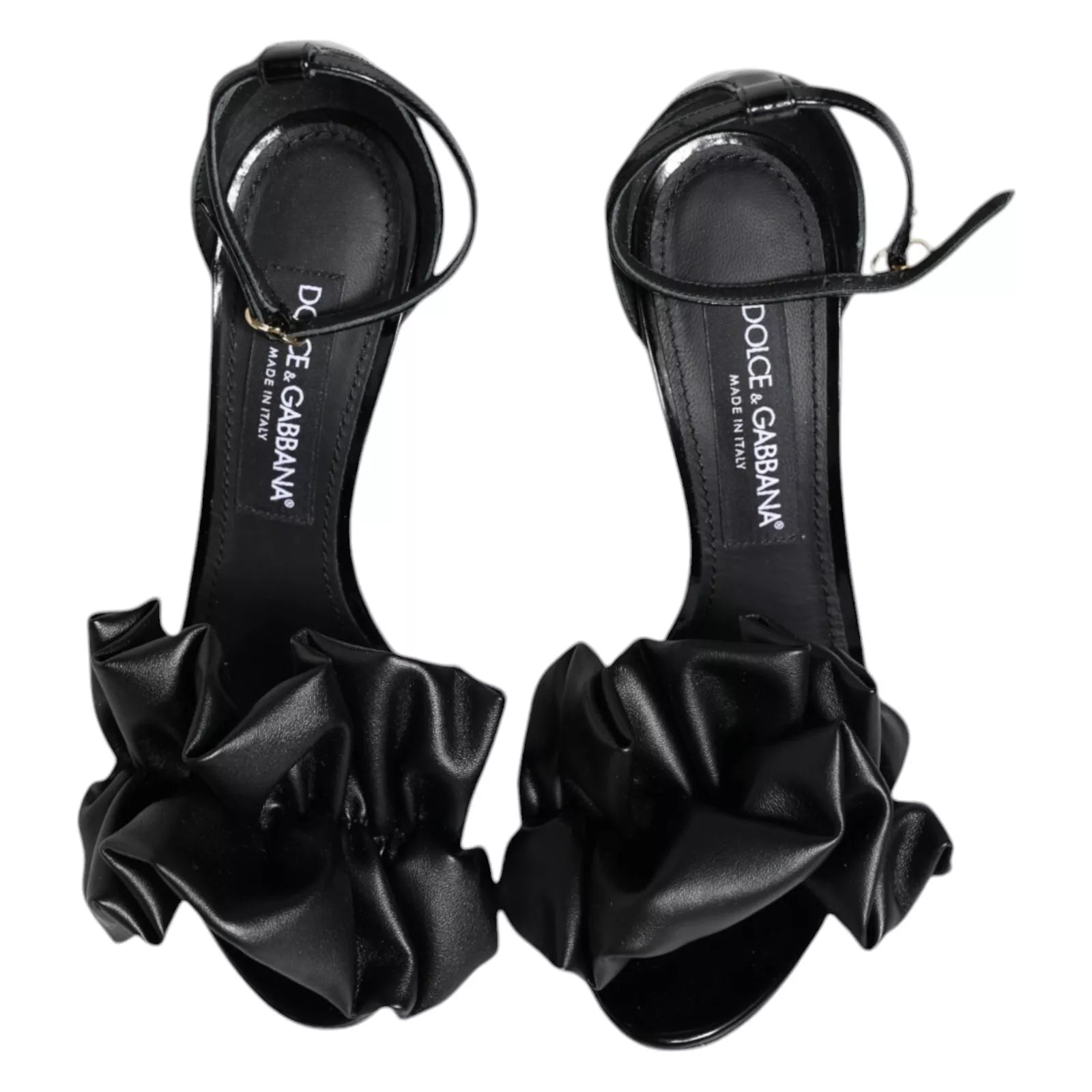 Dolce & Gabbana Schwarze Leder Knöchelriemen Absatz Sandalen Schuhe