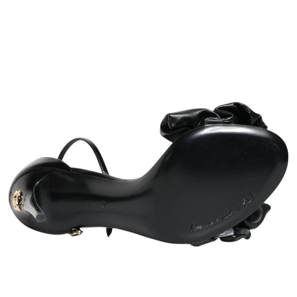 Dolce & Gabbana Schwarze Leder Knöchelriemen Absatz Sandalen Schuhe