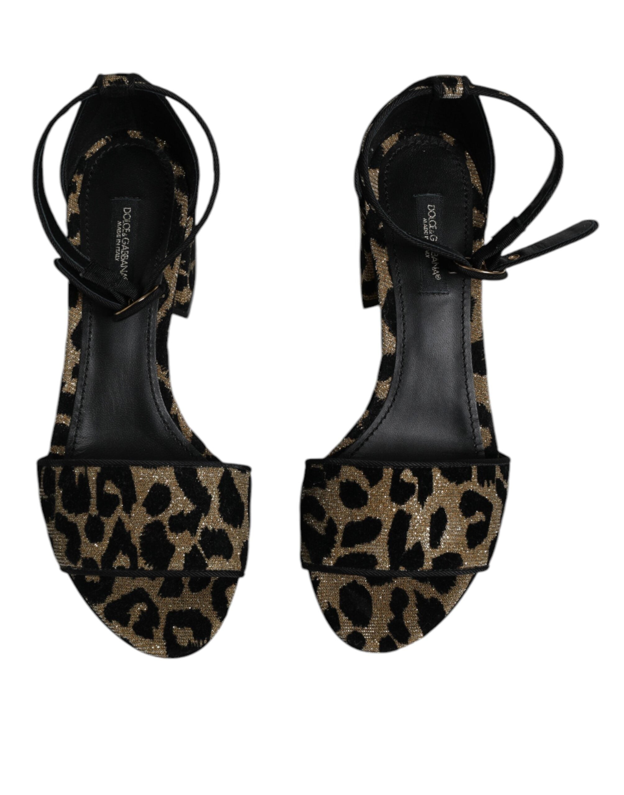Dolce & Gabbana Gold Leopard Knöchel Strap Heels Sandalen Schuhe