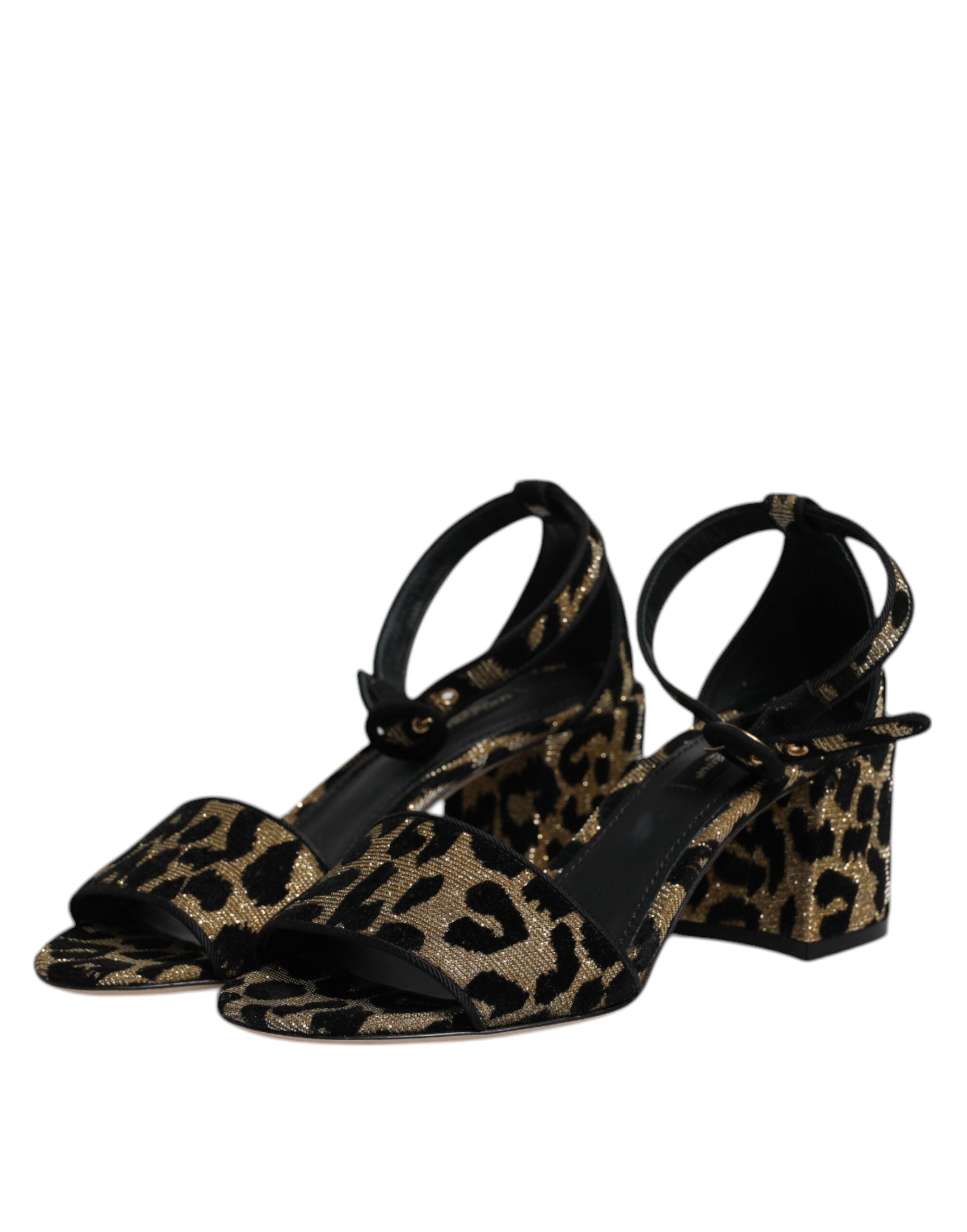 Dolce & Gabbana Gold Leopard Knöchel Strap Heels Sandalen Schuhe