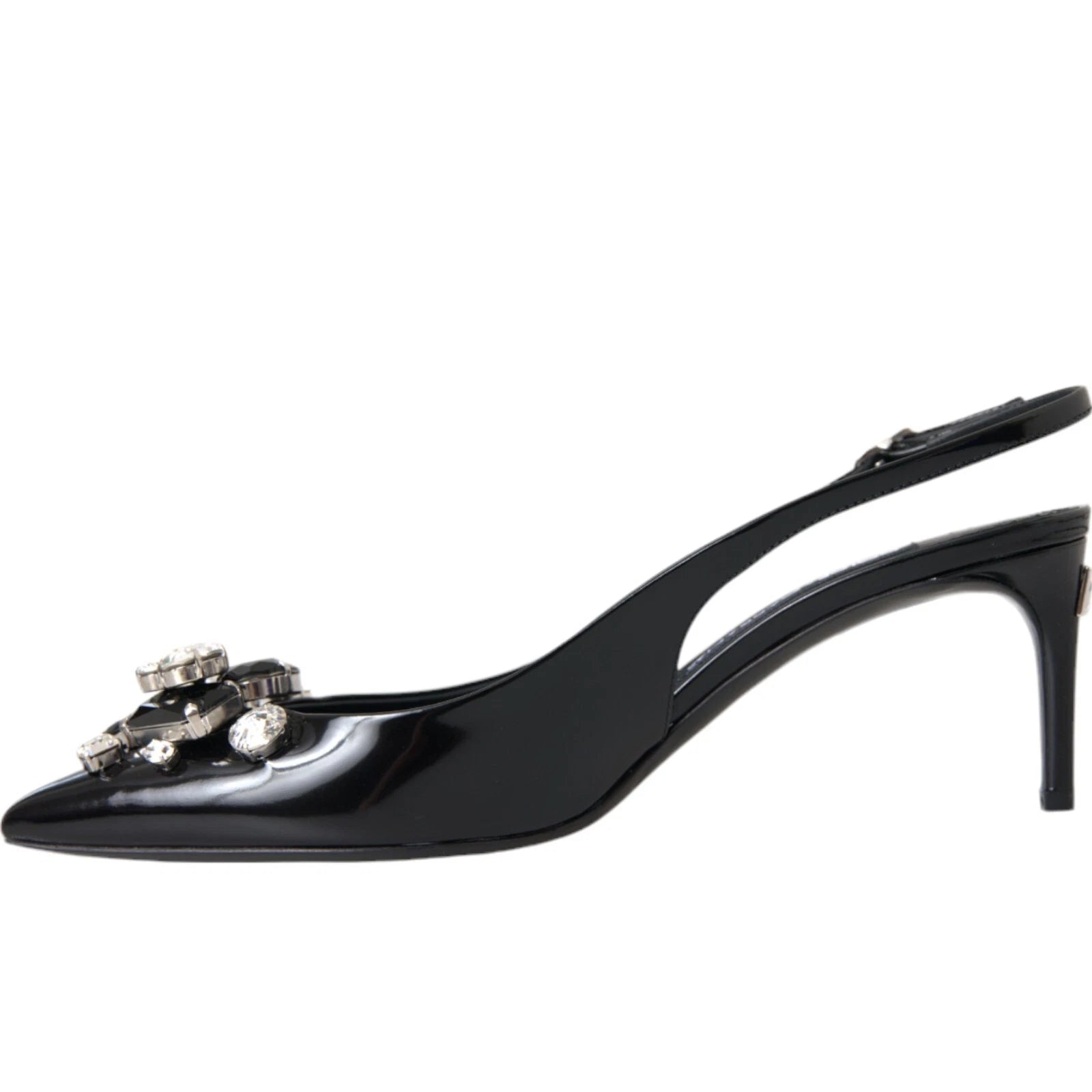 Dolce & Gabbana Schwarzes Lackleder Kristall Slingback Schuhe