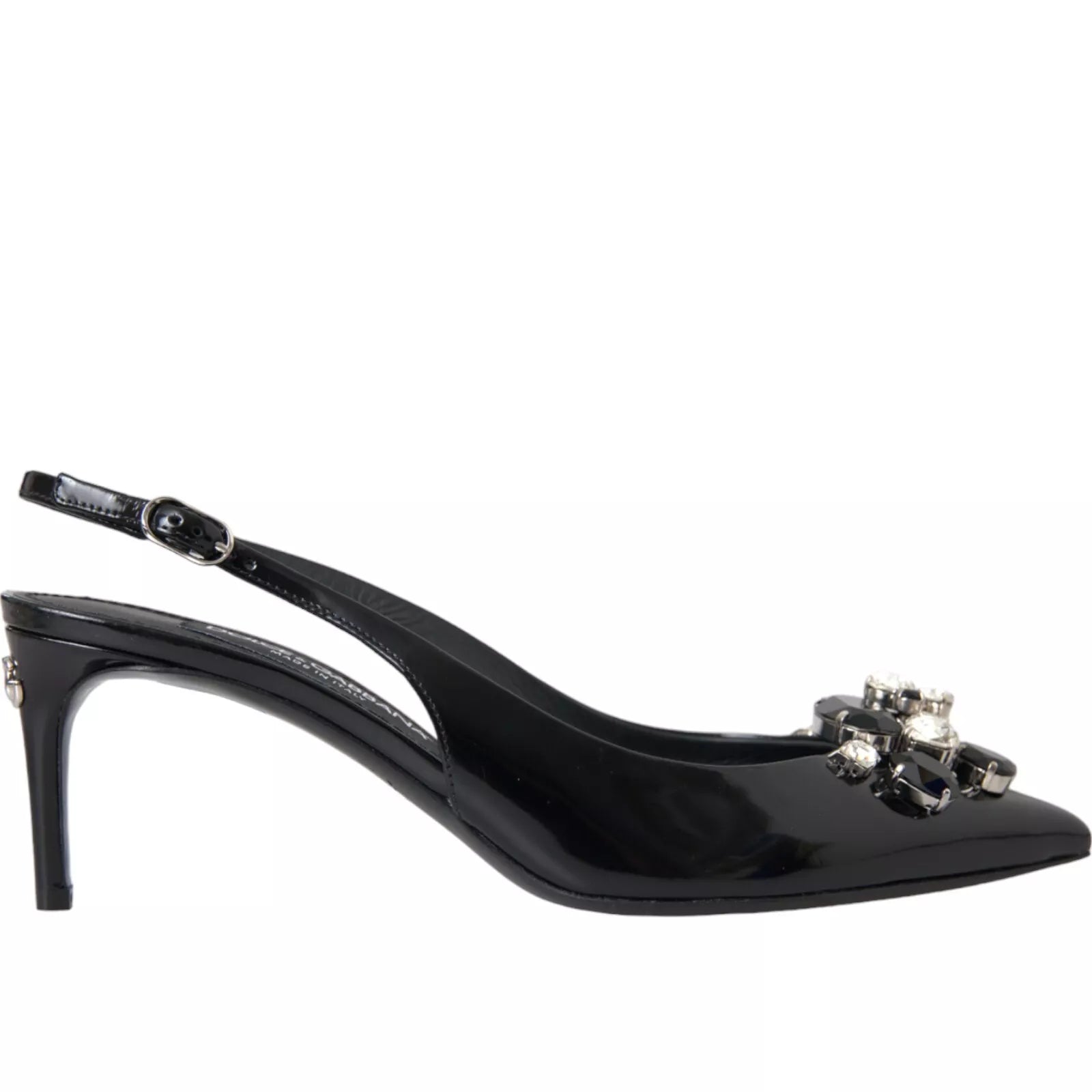 Dolce & Gabbana Schwarzes Lackleder Kristall Slingback Schuhe