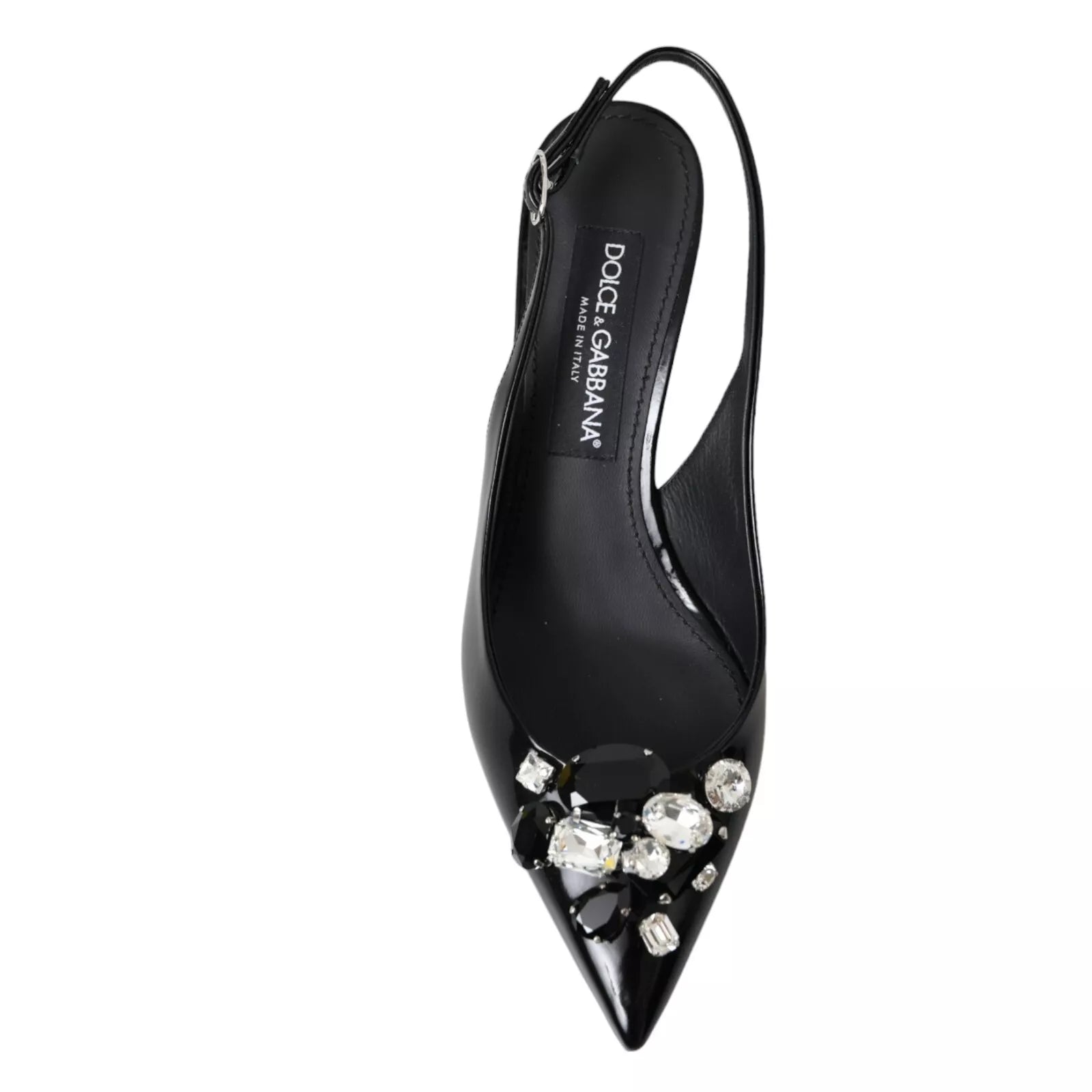 Dolce & Gabbana Schwarzes Lackleder Kristall Slingback Schuhe