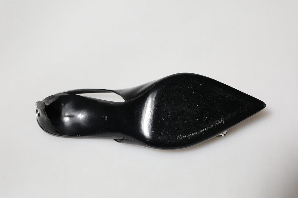 Dolce & Gabbana Schwarzes Lackleder Kristall Slingback Schuhe