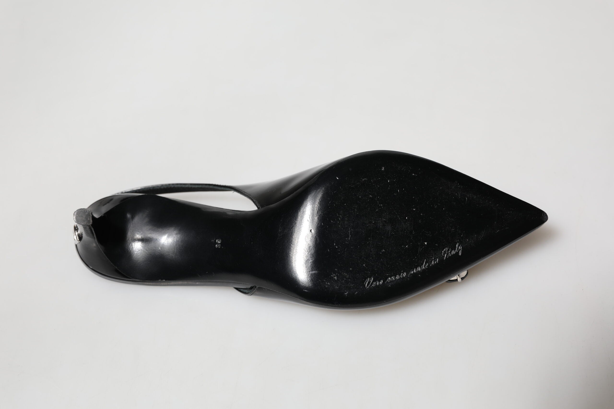 Dolce & Gabbana Schwarzes Lackleder Kristall Slingback Schuhe