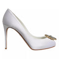 Dolce & Gabbana White Crystals Peep Toe Satin Pumps Shoes