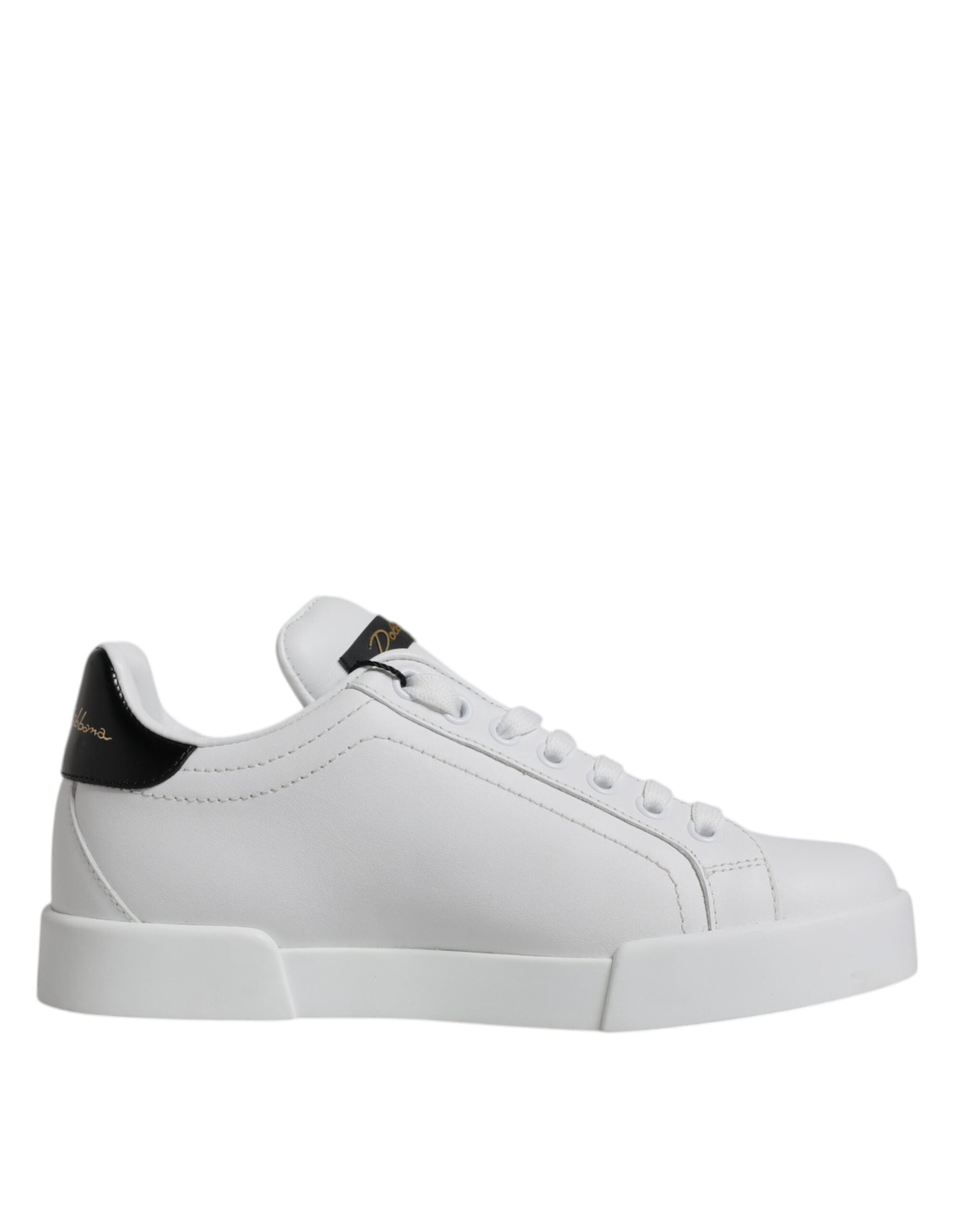 Dolce & Gabbana White Black Leather Low Top Sneakers Shoes