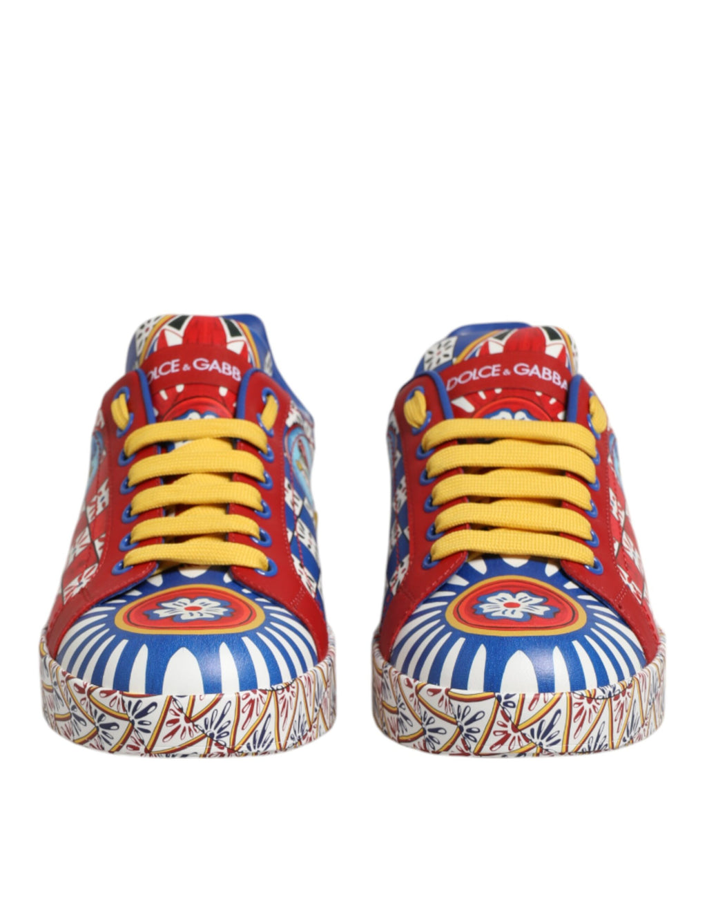 Dolce & Gabbana Portofino Carretto Bedruckte Leder Sneakers Schuhe