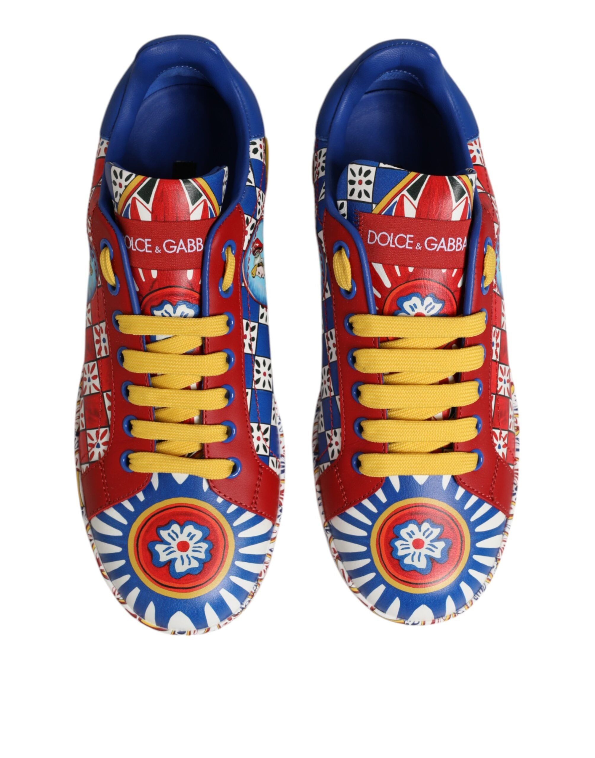 Dolce & Gabbana Portofino Carretto Bedruckte Leder Sneakers Schuhe