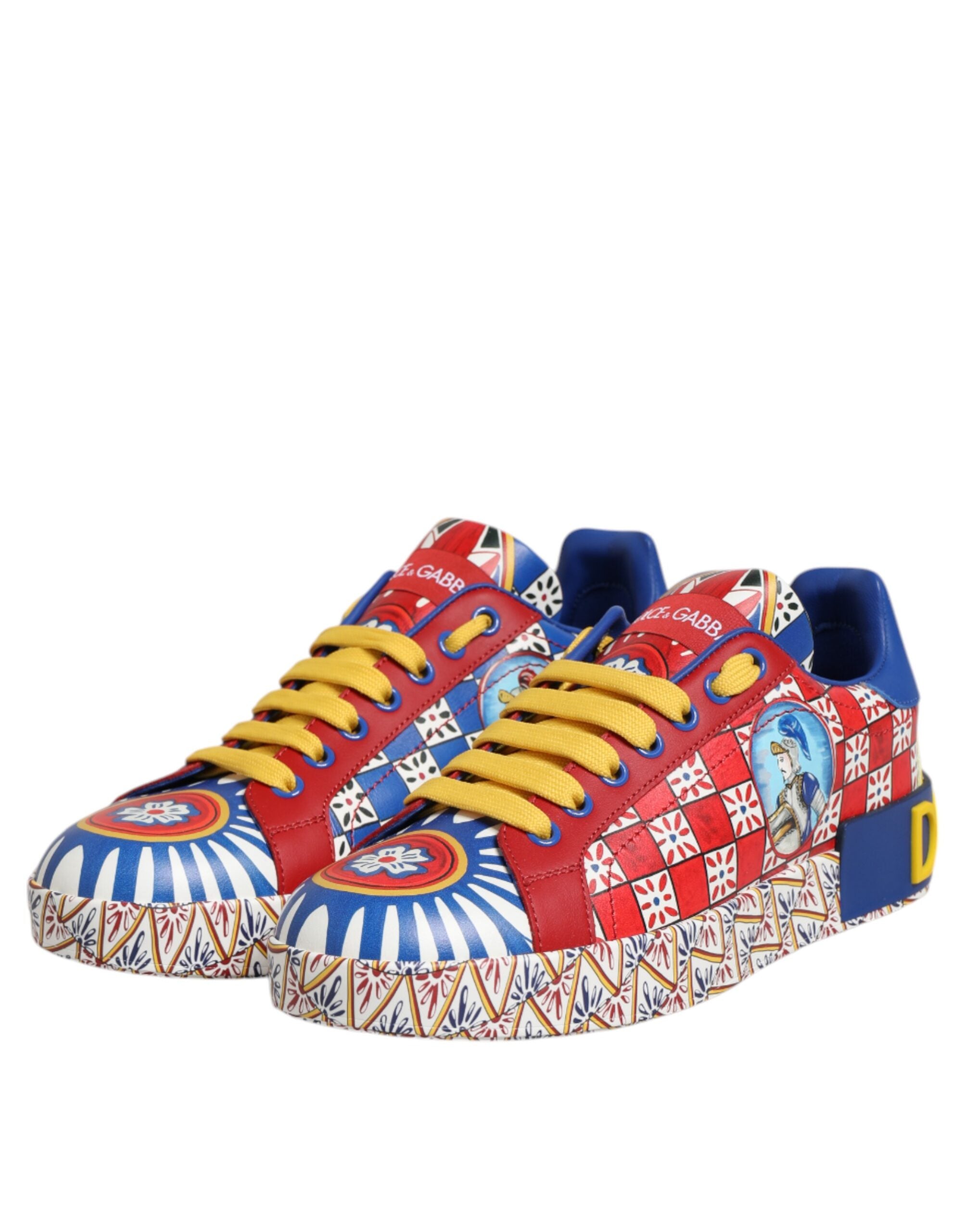 Dolce & Gabbana Portofino Carretto Bedruckte Leder Sneakers Schuhe