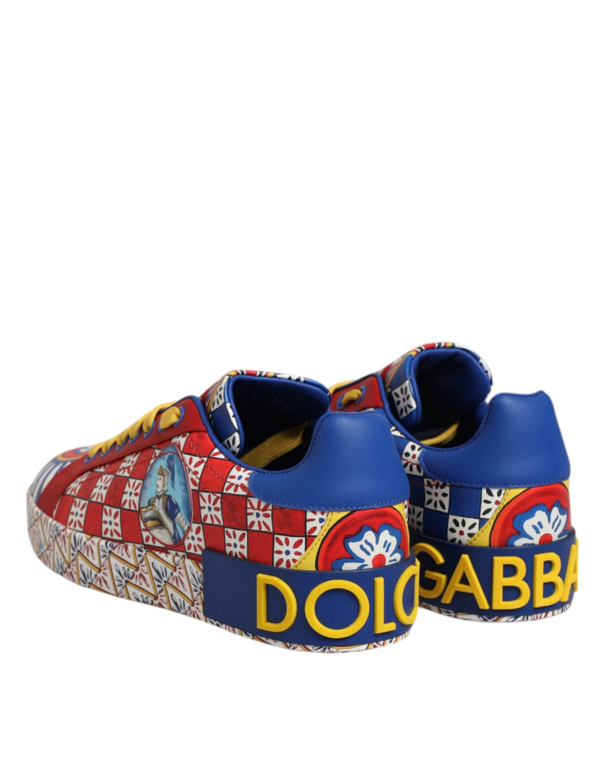 Dolce & Gabbana Portofino Carretto Bedruckte Leder Sneakers Schuhe