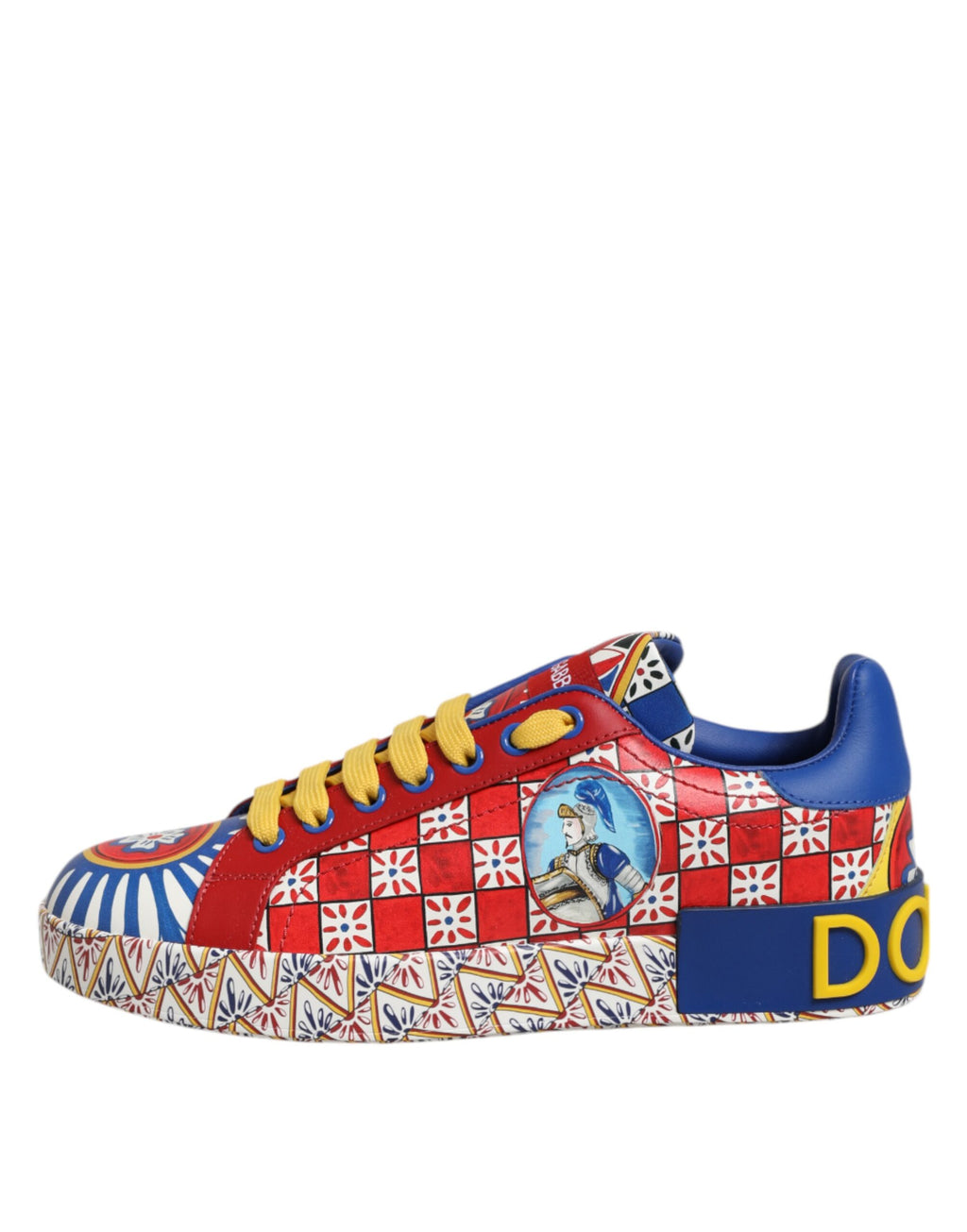 Dolce & Gabbana Portofino Carretto Bedruckte Leder Sneakers Schuhe
