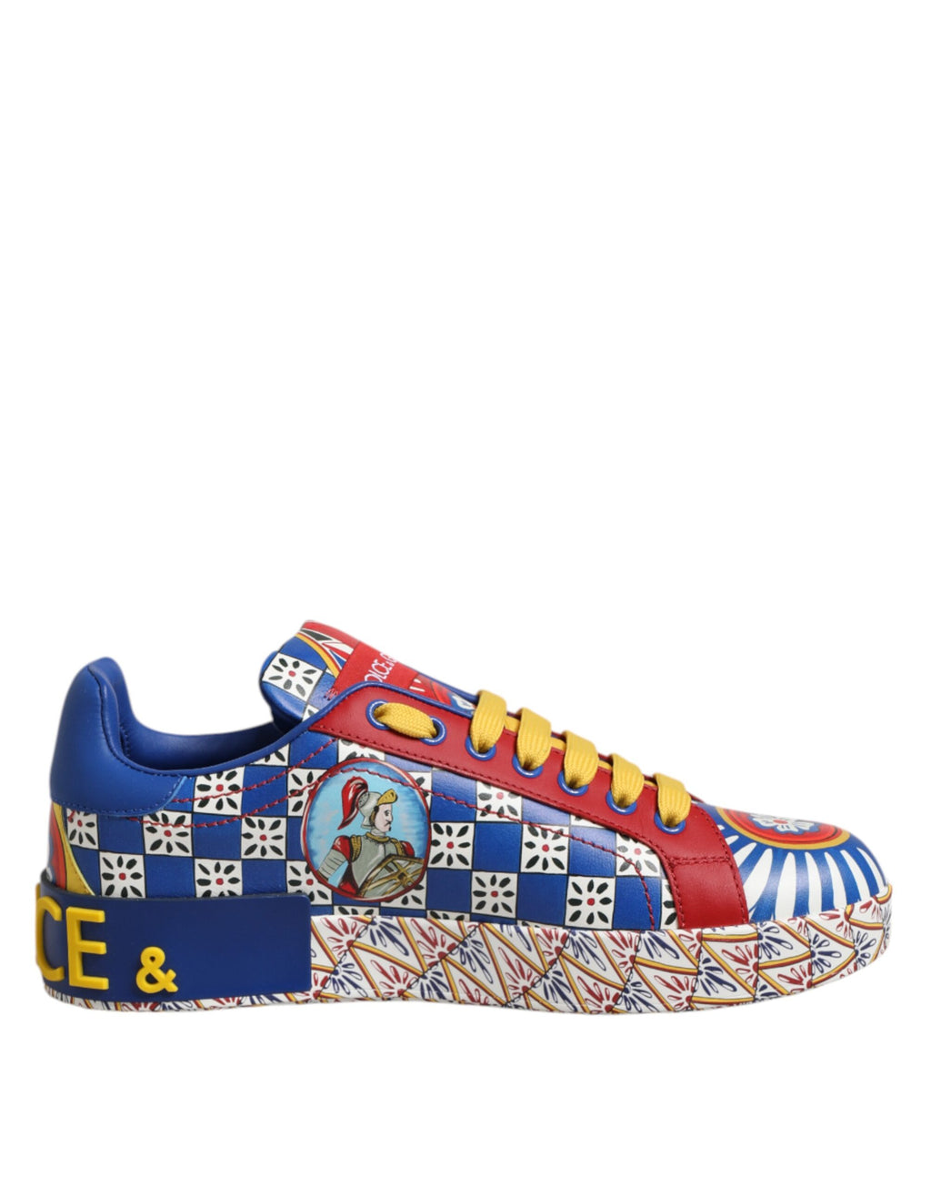 Dolce & Gabbana Portofino Carretto Bedruckte Leder Sneakers Schuhe