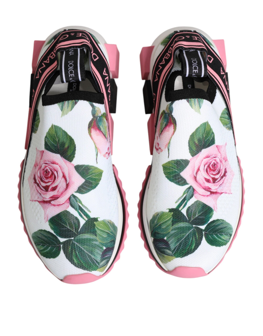 Dolce & Gabbana Weiß Rose Print Sorrento Turnschuhe Schuhe