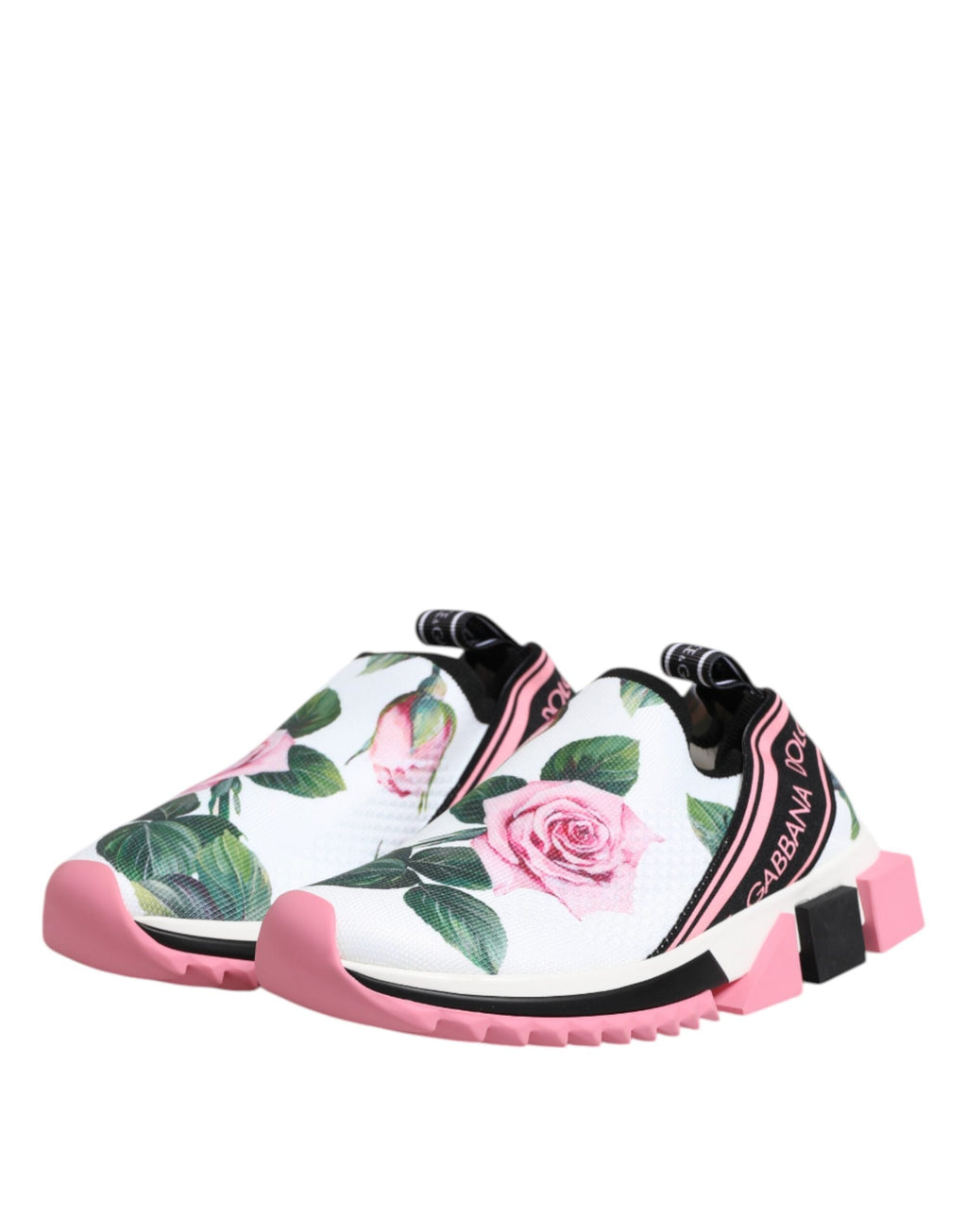 Dolce & Gabbana Weiß Rose Print Sorrento Turnschuhe Schuhe