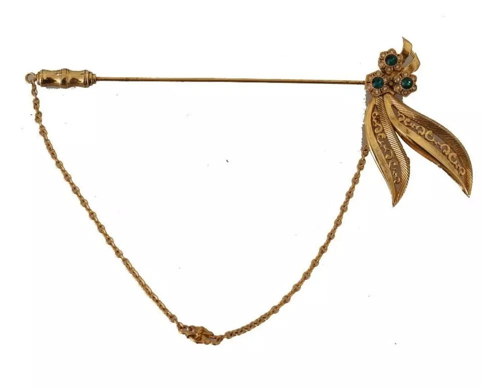 Dolce & Gabbana Goldfarbene 925 Sterling Silber Kristallkette Brosche