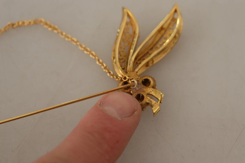 Dolce & Gabbana Goldfarbene 925 Sterling Silber Kristallkette Brosche