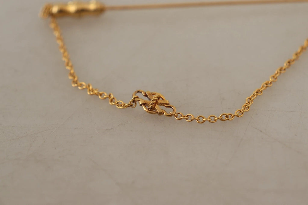 Dolce & Gabbana Goldfarbene 925 Sterling Silber Kristallkette Brosche