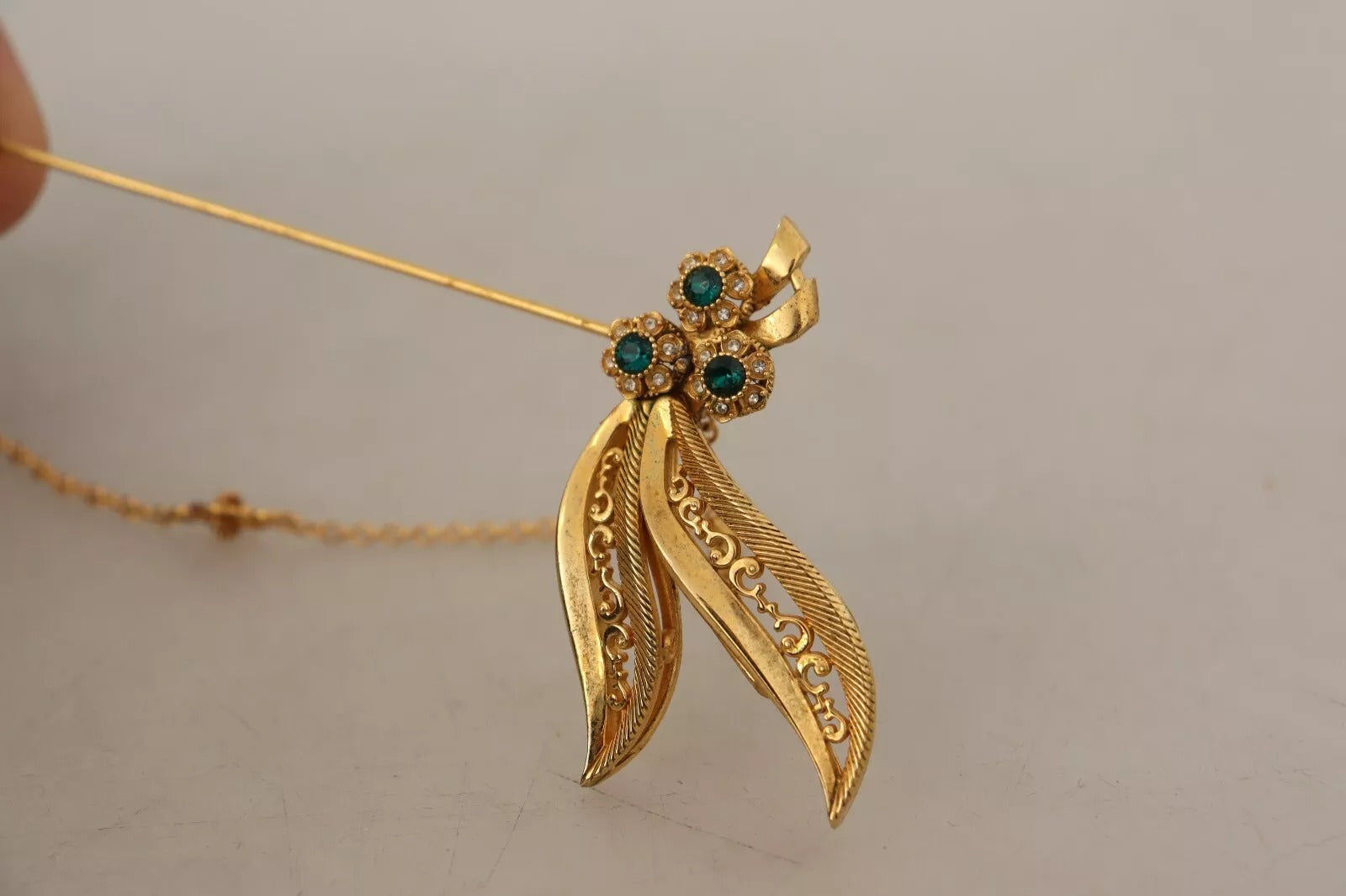 Dolce & Gabbana Goldfarbene 925 Sterling Silber Kristallkette Brosche