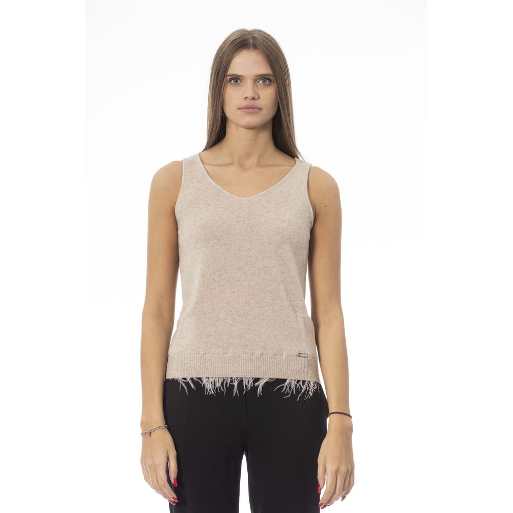 Baldinini Trend Beigefarbenes Wolltank-Top