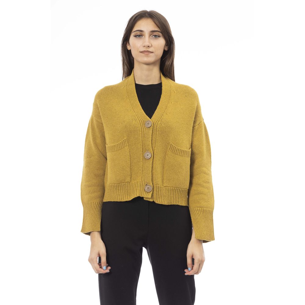 Alpha Studio Gelbe Strickjacke aus Merinowolle für Frauen