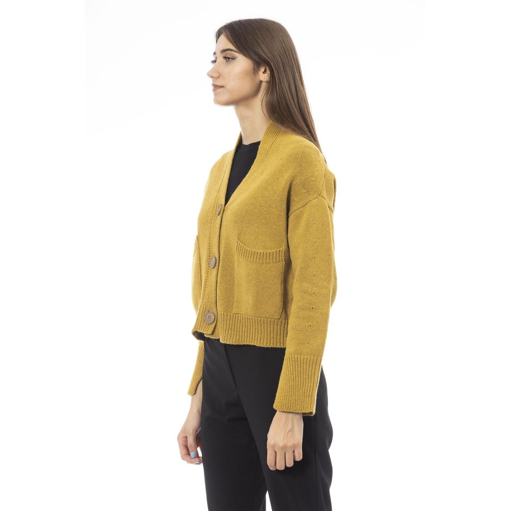Alpha Studio Gelbe Strickjacke aus Merinowolle für Frauen