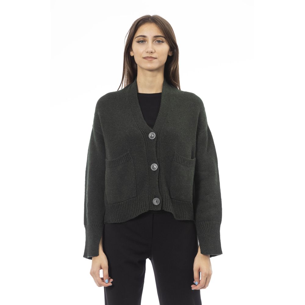 Alpha Studio Graue Strickjacke aus Merinowolle für Frauen