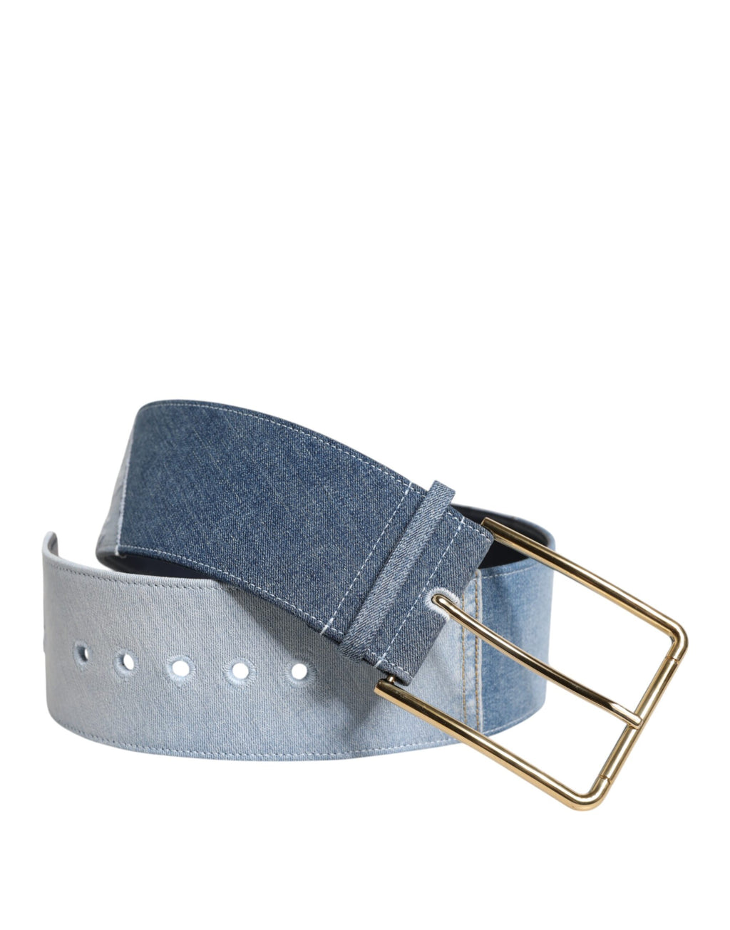 Dolce & Gabbana Blauer zweifarbiger Denim-Gürtel mit goldener Metallschnalle
